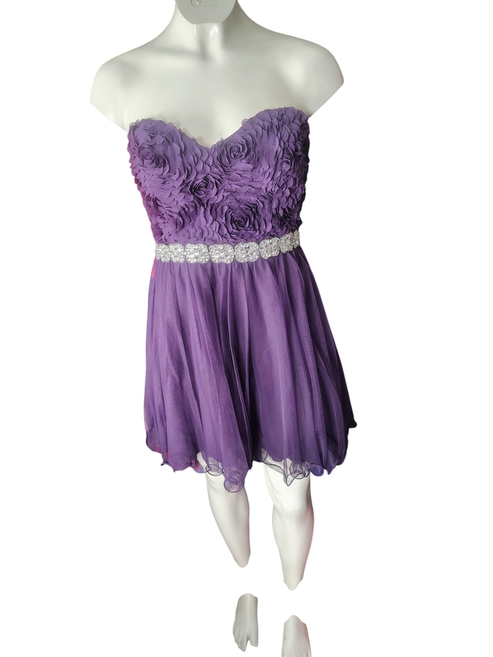 City Triangles Purple Strapless Rosette Cocktail Dress with Beaded Waist